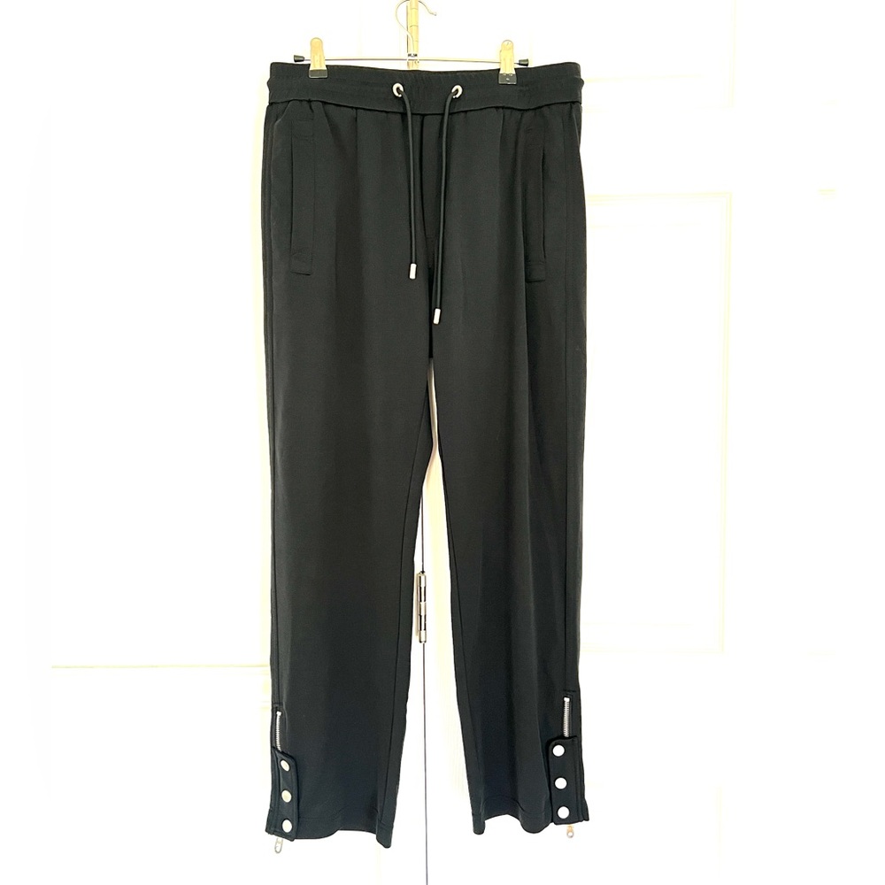 Black baggy Track Pants Cotton Snap Button Side Zipper men's M/L waist 31-38